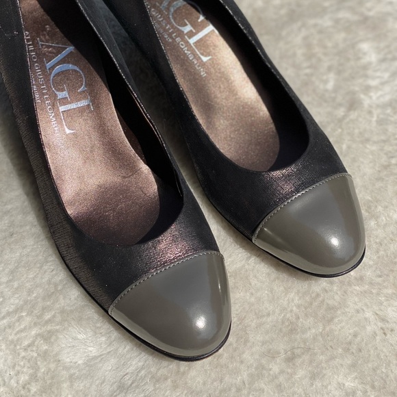 AGL Patent Cap Toe Pumps Francy Pebble Heels - Picture 6 of 7